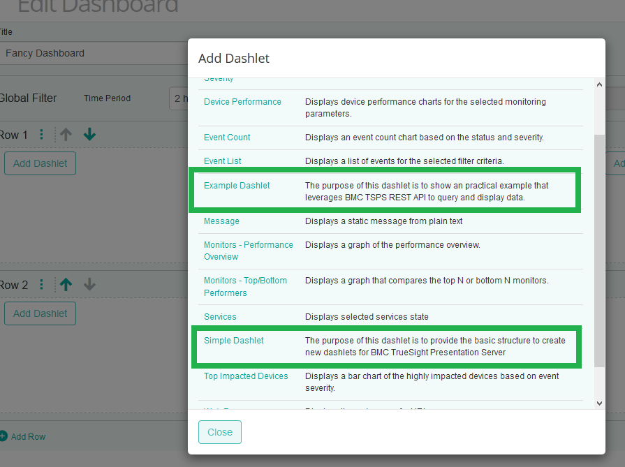 New exciting options when adding a Dashlet to a Dashboard in TSPS