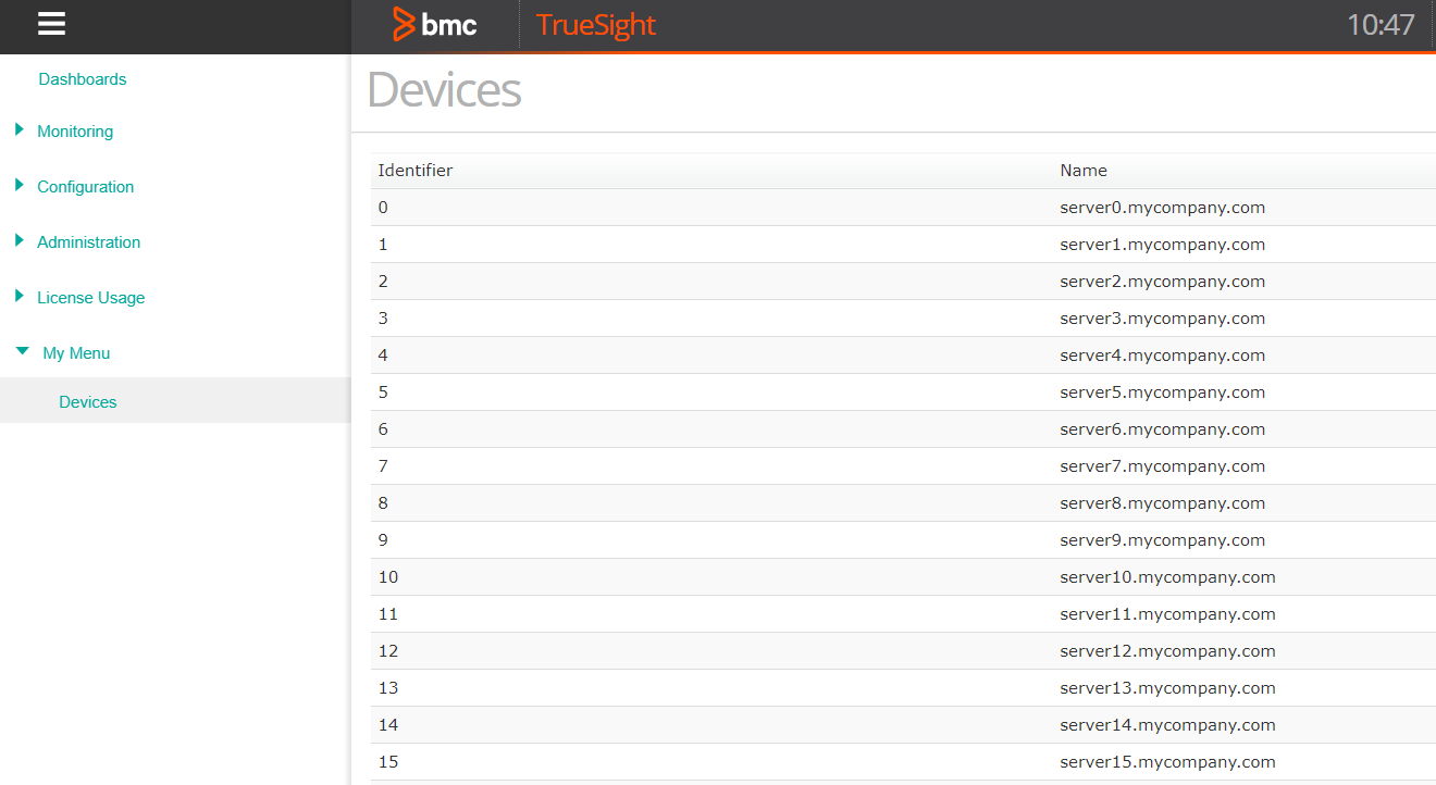 Menu in BMC TrueSight Presentation Server showing our new Menu